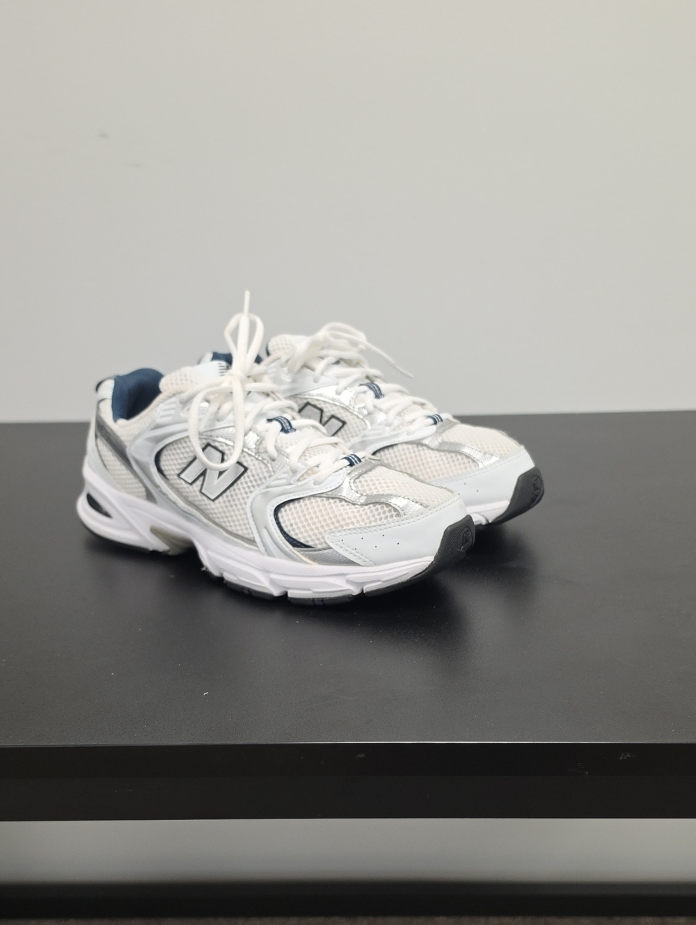 Womens New Balance White and Navy Walking Sneakers - Picture 1 of 3